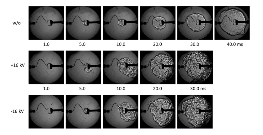 Schlieren images of flame propagation at ø = 0.8